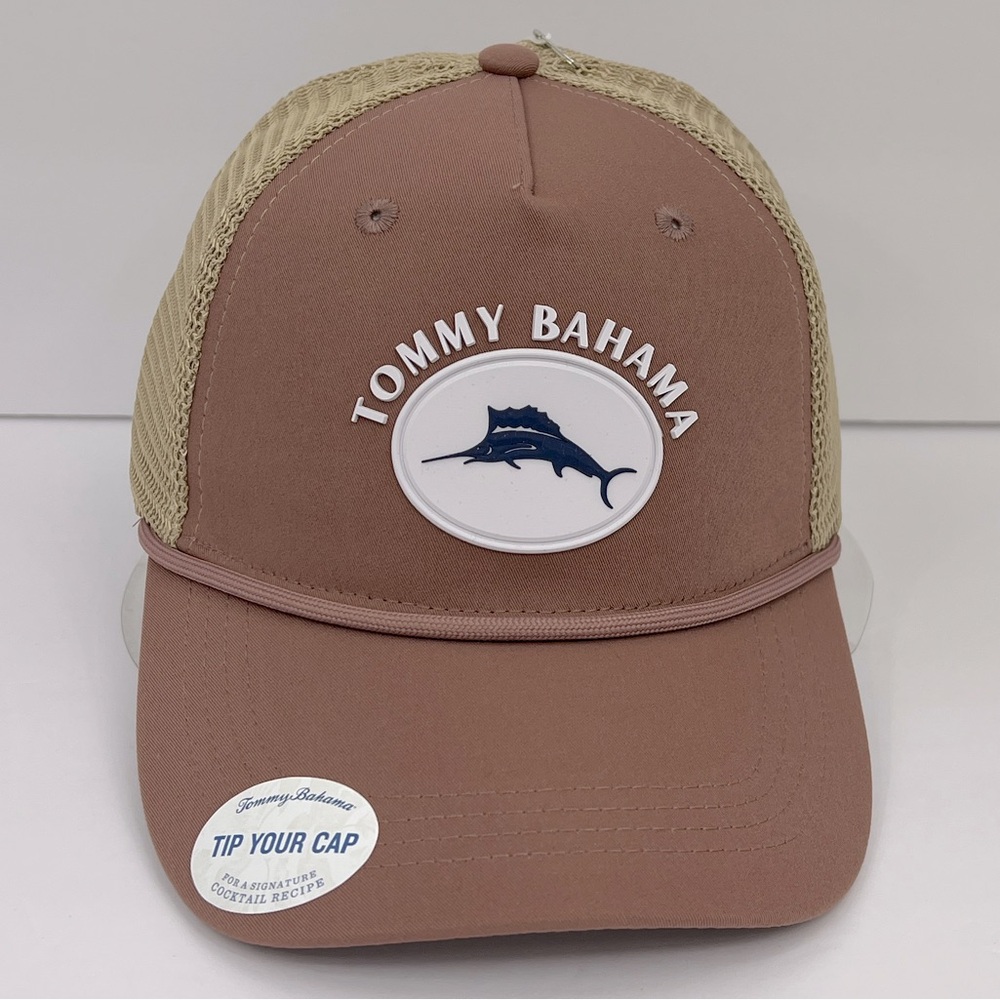 TOMMY BAHAMA CAP/HAT, 3D MARLON FISH LOGO, GREY COOL MESH, MAUVE & TAN COLORS